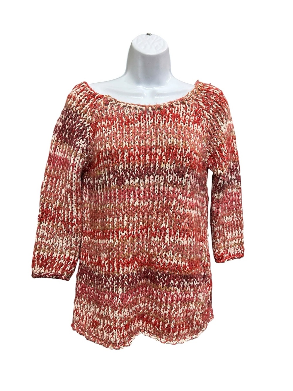 Zara Knit Heavy Woven Red Off White Sweater Top Size S